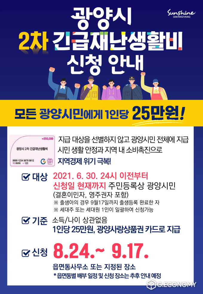 사진=광양시 2차 긴급재난생활비, 8월 24일부터 지급