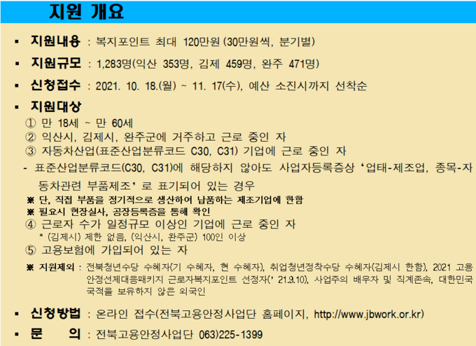 자료=전라북도 고용안정 선제대응 패키지 특별프로젝트 지원 개요