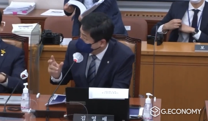 김영배 더불어민주당 의원이 15일 법제사법위원회 국정감사에서 질의하고 있다.
