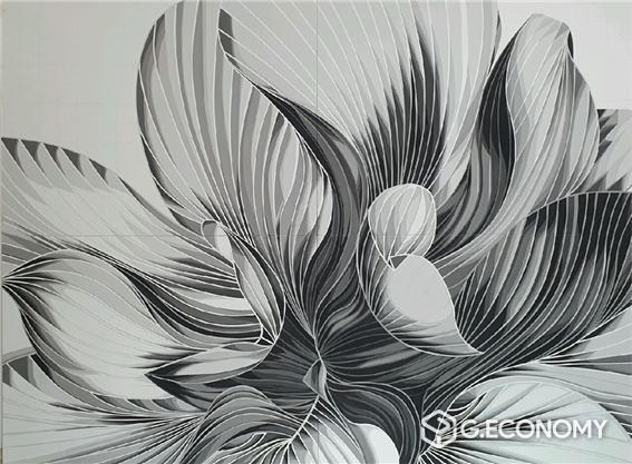 ‘무제(결의 빛)’. 324×260cm, Mixed media(석채 등). 2021.