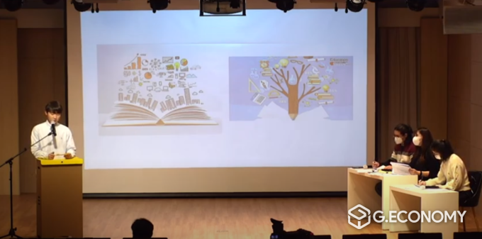 SDGs#10 social instabliity에 관한 주제로 발표한 나단 학생