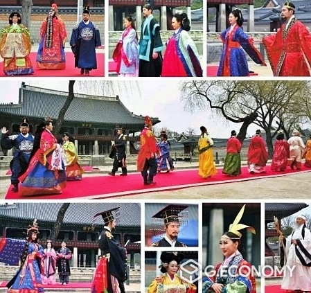 더 한복 행사가 진행되고 있는 경복궁 경회루의 모습