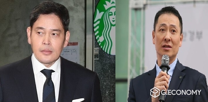 정용진 신세계 부회장(왼쪽)·송호섭 스타벅스 코리아 대표(사진=일요시사, 아주경제) 