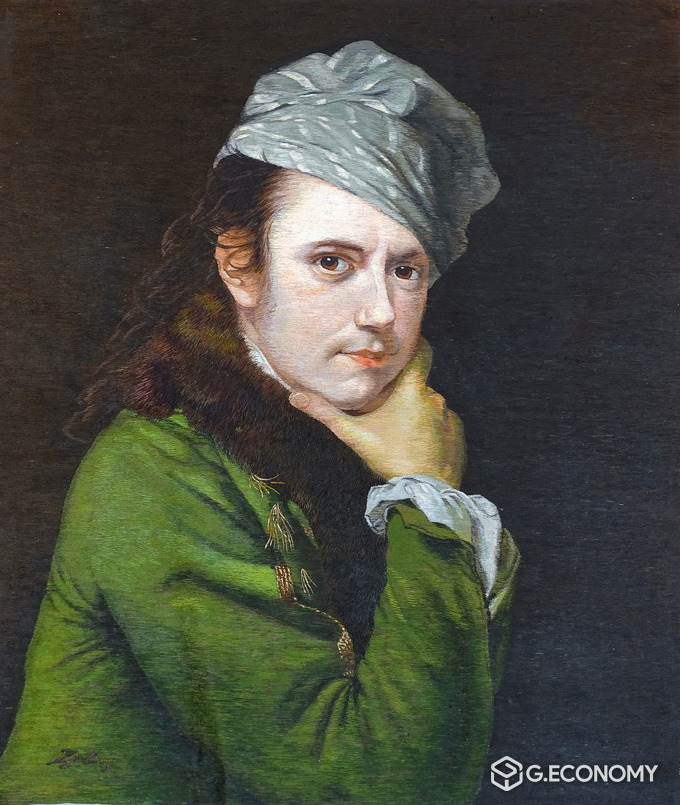 〈자화상 조셉 라이트〉 587×702㎜ National Gallery, London<br>
조셉 라이트의 자화상을 혼자수로 작업한 작품.