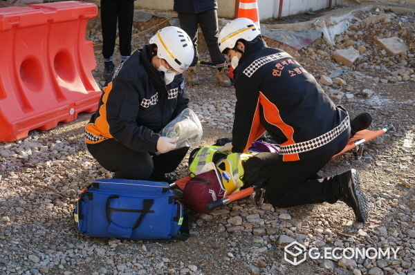 인천공항 4단계 건설현장 화재사고 대응훈련 사진. 사진=인천공항공사