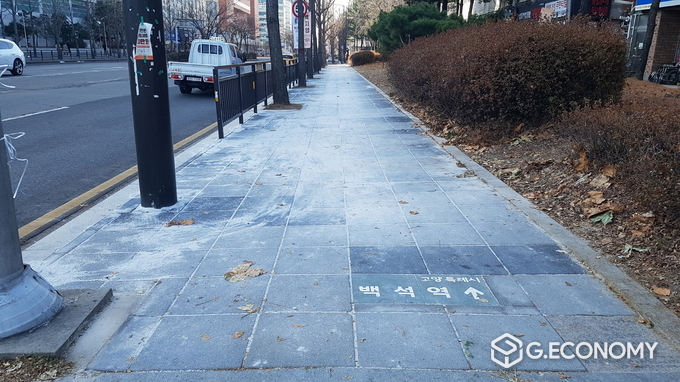 백석역 인근에 설치된 대형보도블럭