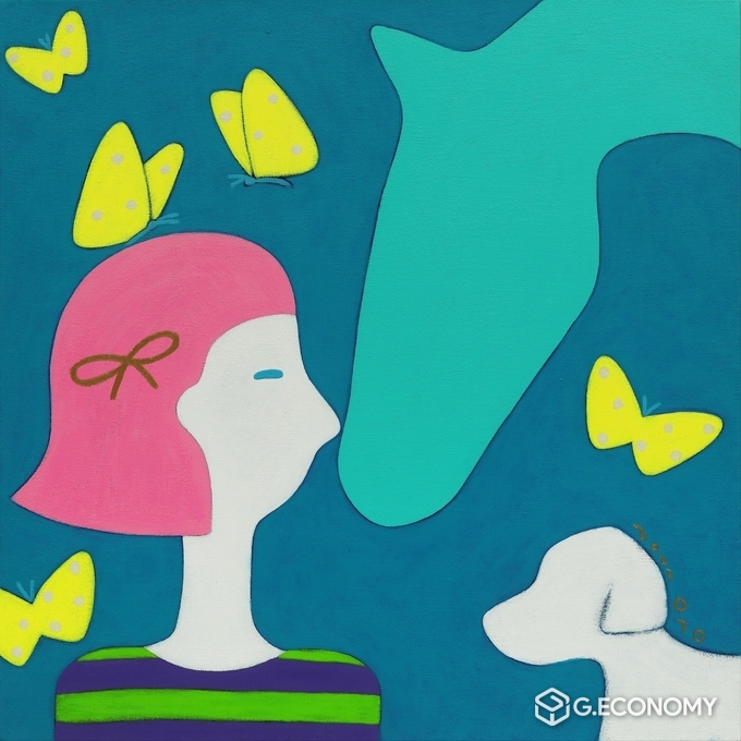 이강연. 〈교감〉 50.5×50.5cm. Acrylic on canvas. 2023