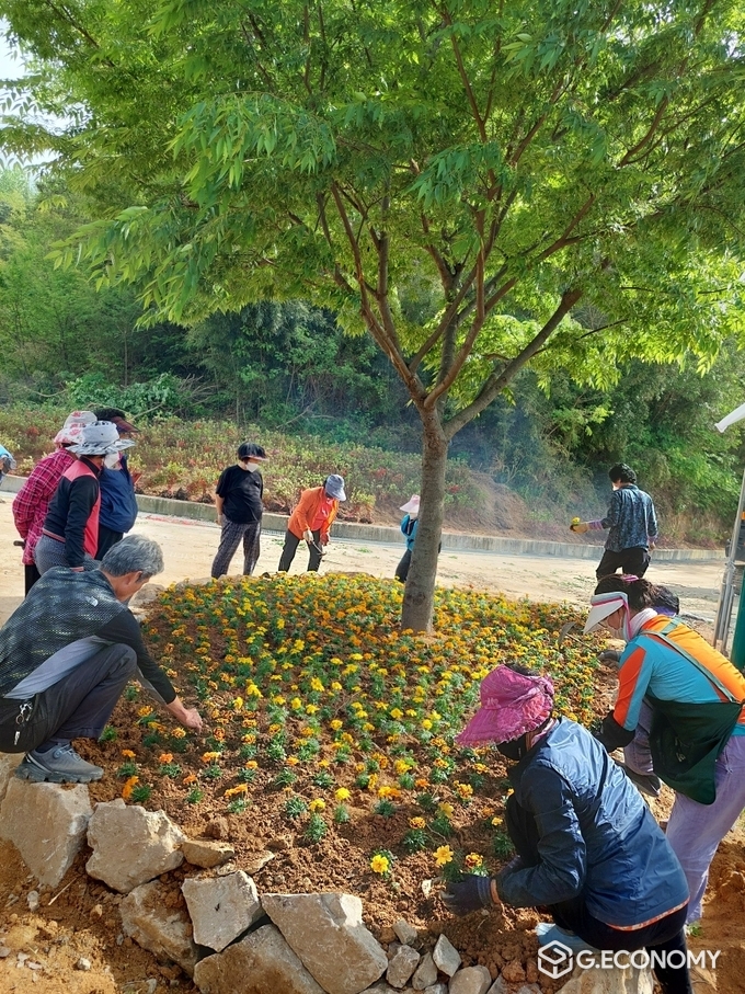 담양군, 마을주민들이 직접 화단을 조성하고 있다_담양군 제공