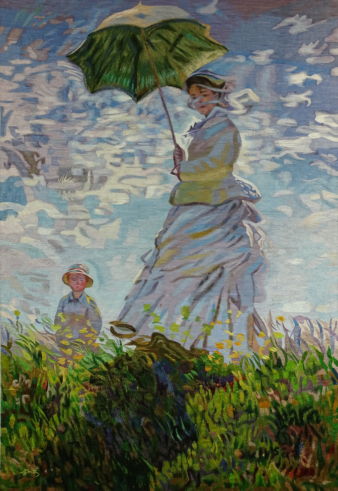 혼자수로 작업한 〈파라솔을 든 여인〉, 원작 클로드 모네 Monet, Claude 1875년작 캔버스에 유채 100×81㎝ 파리 워싱턴국립미술관 소장