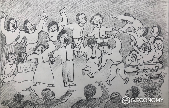 홍성담 작가의 ‘산다이’를 그린 스케치_신안군 제공