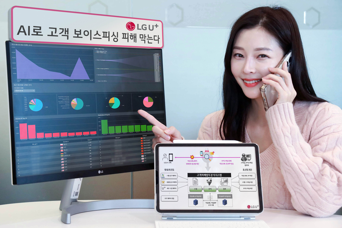 LG유플러스 모델이 고객피해방지 분석시스템을 소개하고 있는 모습. 사진=LG유플러스 제공