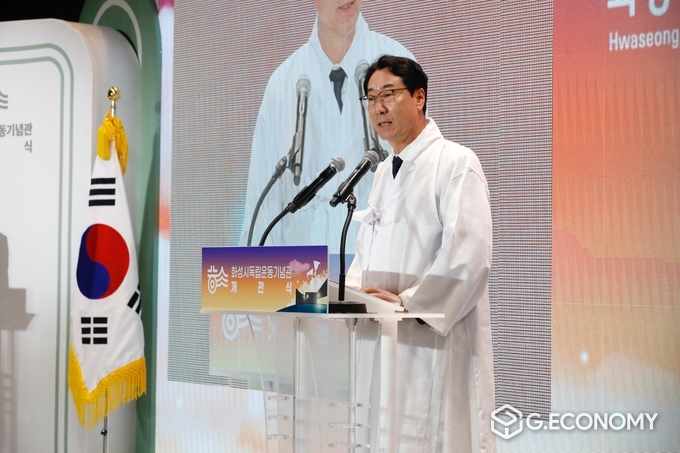 정명근 시장이 15일 4.15 제암리·고주리 학살사건 105주년을 맞아 개관한 화성시독립운동기념관에서 발언하고 있다.(화성시 제공) 