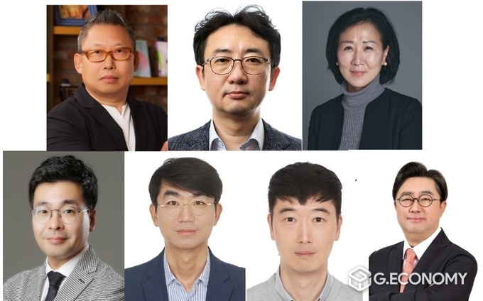 강항식 부사장(위 왼쪽부터), 이동성 부사장, 이민정 부사장, 강창우 상무, 김현국 상무, 신재형 상무, 오인성 상무