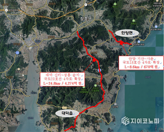 장흥군 도로건설 예타반영 구간