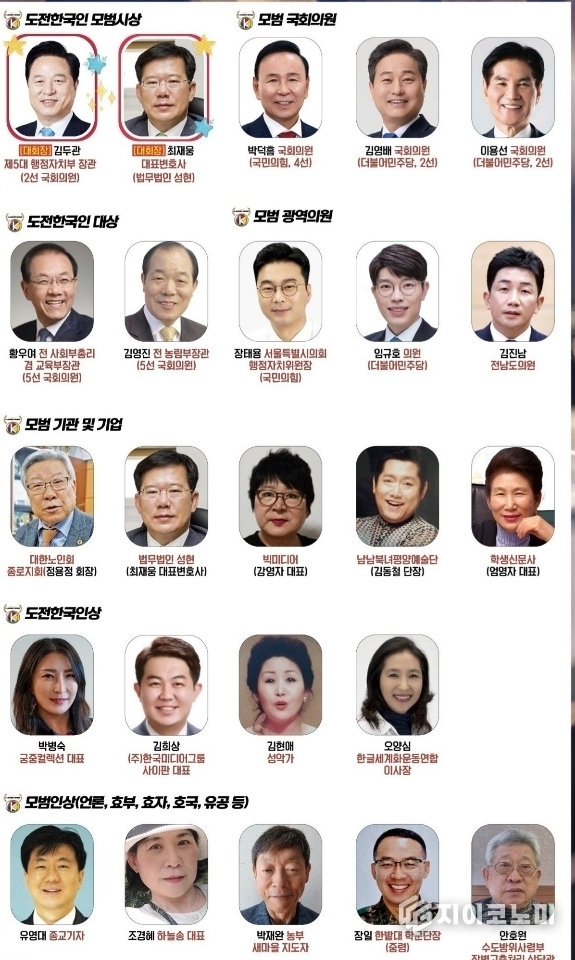4일 ‘도전으로 하나 되는 대한민국’을 기치로 내건 제13회 도전한국인 10인 대상 시상식이 성황리에 개최됐다. /사진=도전한국인본부