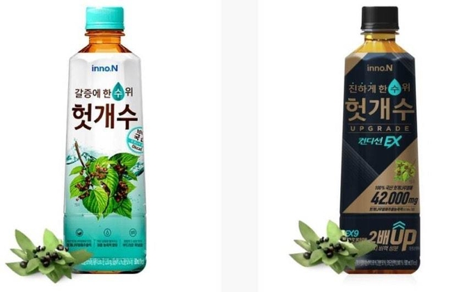 에이치케이(HK)이노엔이 판매 중인 헛개수. HK이노엔 누리집 갈무리.