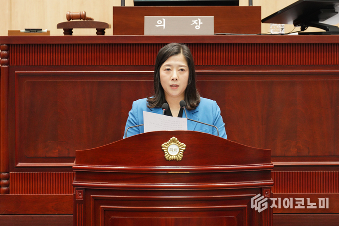 동대문구의회 정서윤 의원의 5분 자유발언 모습. 동대문구의회 제공.