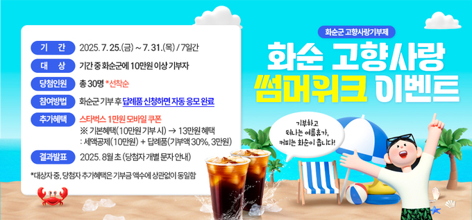 고향사랑기부제 ‘화순 고향사랑, 썸머위크’ 이벤트 홍보 이미지. 화순군 제공
