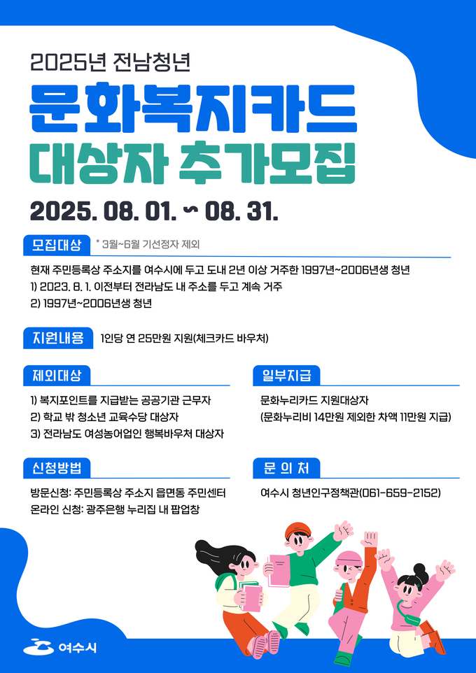  여수시, ‘청년 문화복지카드’ 대상자 추가 모집. 여수시 제공