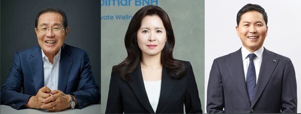 윤동한 한국콜마 회장(왼쪽), 윤여원 콜마BNH 대표, 윤상현 콜마홀딩스 부회장. / 콜마그룹