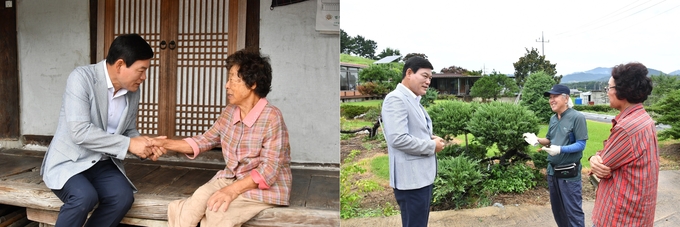 8월 12일 정철원 담양군수가 가사문학면에 거주하는 송춘자 씨(송주면 독립유공자 후손)와 창평면 고창석 씨(고광채 독립유공자 후손)를 방문해 감사의 뜻을 전하고 위문금을 전달하는 모습. 담양군 제공