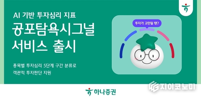 18일 하나증권이 AI가 개별 종목과 업종의 투자심리를 0~100점으로 수치화해 제공하는 ‘공포탐욕시그널’ 서비스를 새롭게 출시했다고 밝혔다.(▲하나증권, AI 기반 투자심리 지표 ‘공포탐욕시그널’ 서비스 출시). /사진=하나증권