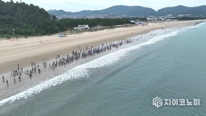 지난 7월 열린 ‘2025 해양치유 전국 맨발 걷기 축제’에서는 신지 명사십리를 찾은 1,000여 명의 참가자들이 청정한 자연과 교감하며 힐링의 시간을 가졌다. 완도군 제공