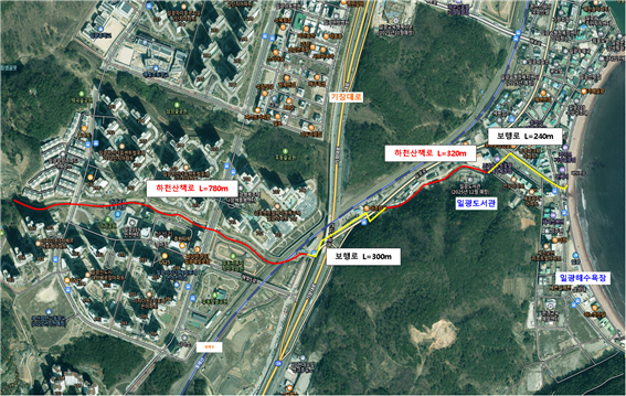 일광읍 삼성천 산책로 구역도(적색선 부분). 자료제공 기장군